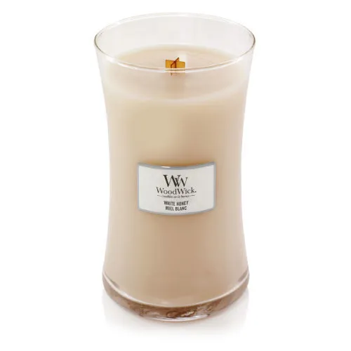 Candela profumata per uomini WoodWick White Honey con stoppino in legno