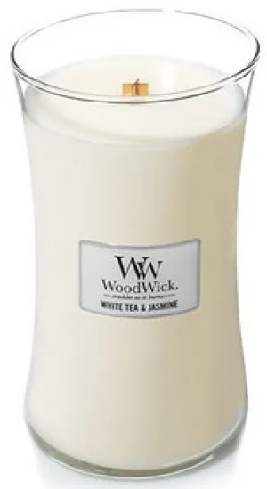 Candela profumata WoodWick White Tea & Jasmine con stoppino in legno 609,5 g