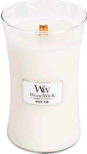 Candela profumata WoodWick White Teak con stoppino in legno 609,5 g