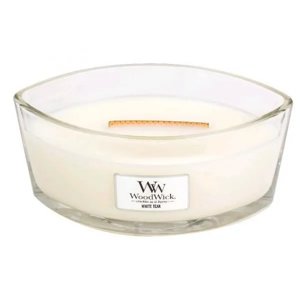 Candela profumata WoodWick White Teak con stoppino in legno 453,6 g