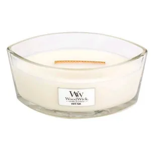 Candela profumata WoodWick White Teak con stoppino in legno 453,6 g