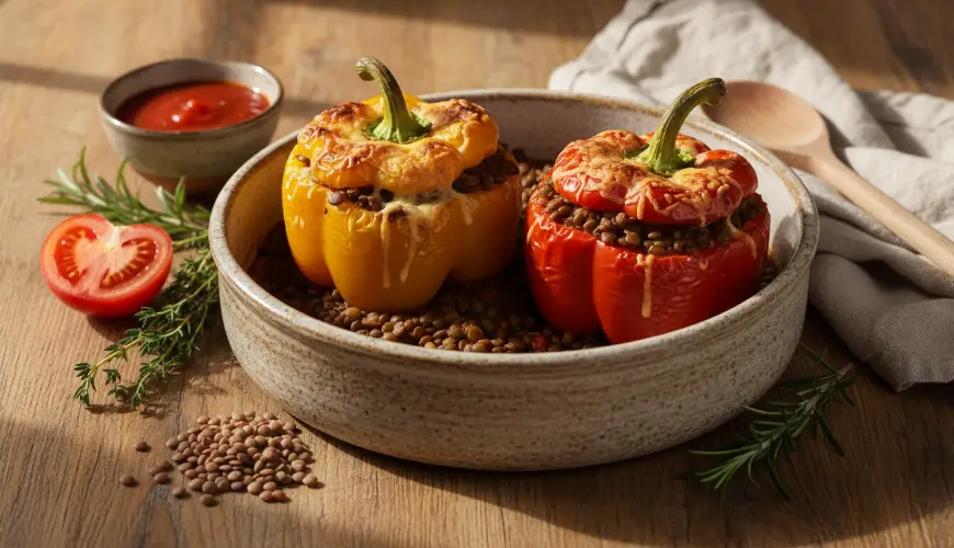Ragù di lenticchie come ripieno per peperoni gratinati