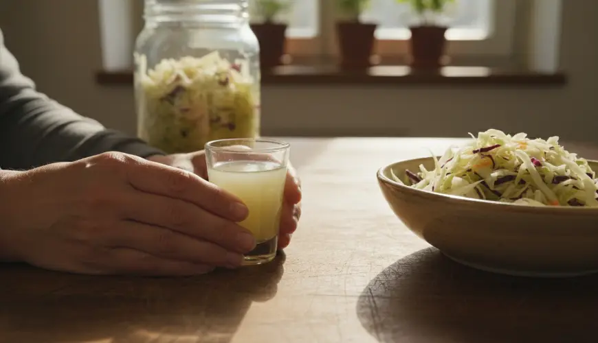 # Shot probiotico fatto in casa con succo di crauti per ogni giorno