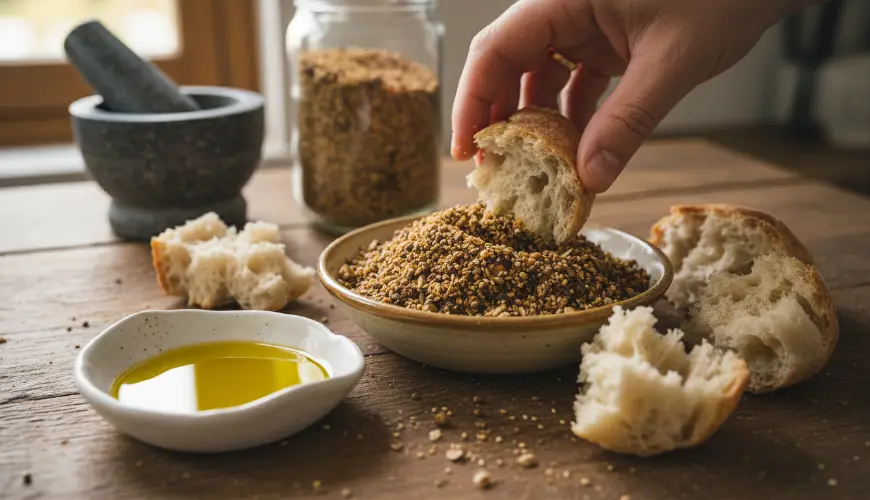 Dukkah è una croccante miscela egiziana per intingere il pane nell'olio