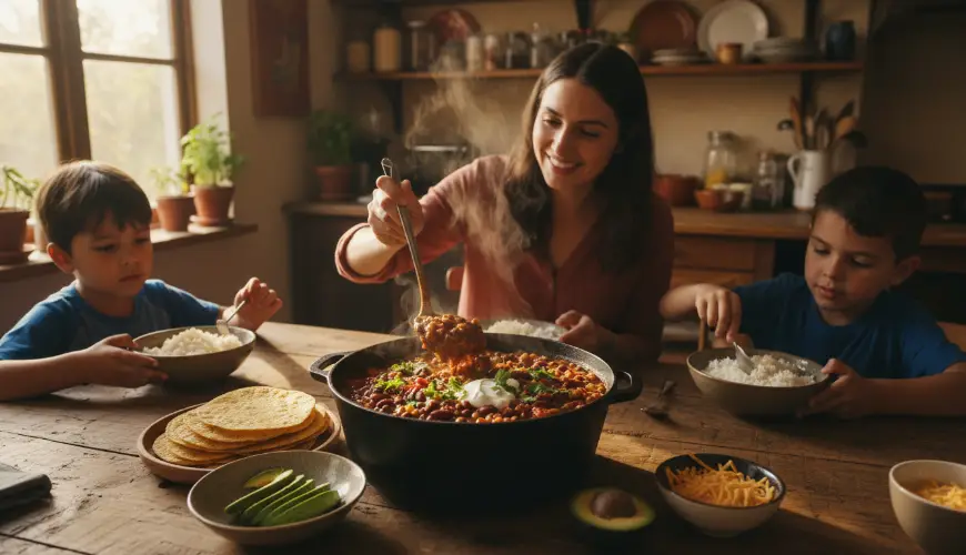 Pentola di chili di fagioli senza carne che sazierà tutta la famiglia