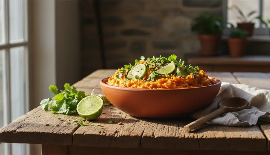 Ricetta semplice per purè di patate dolci con lime e coriandolo