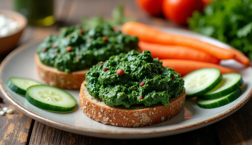 Spalmabile di spinaci con ingredienti freschi per un'alimentazione sana