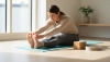 Semplice stretching del retro delle gambe seduti a terra