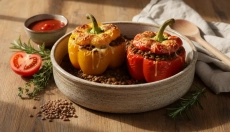 Ragù di lenticchie come ripieno per peperoni gratinati
