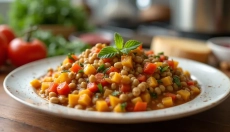 Guláš di verdure con zucchine per cucinare all'aperto in estate