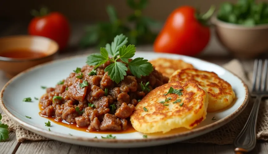 La miscela di maiale con frittelle di patate sorprende non solo con sapori tradizionali