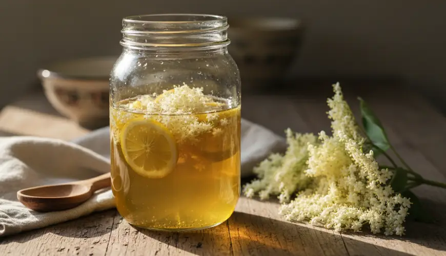 Sciroppo di sambuco profumato senza cottura grazie alla macerazione a freddo